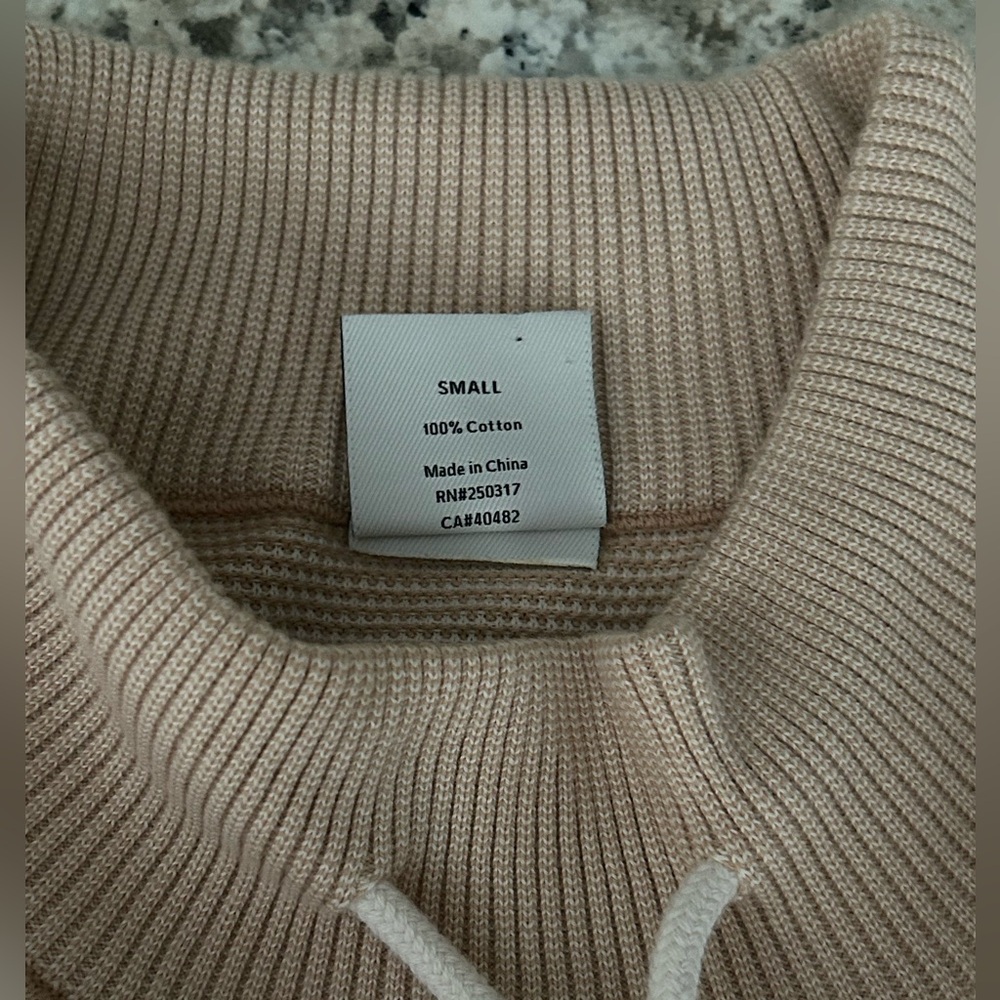 Varley Maceo Textured Knit Mock Neck Drawstring Pullover Sweatshirt Beige Size S - Picture 12 of 16